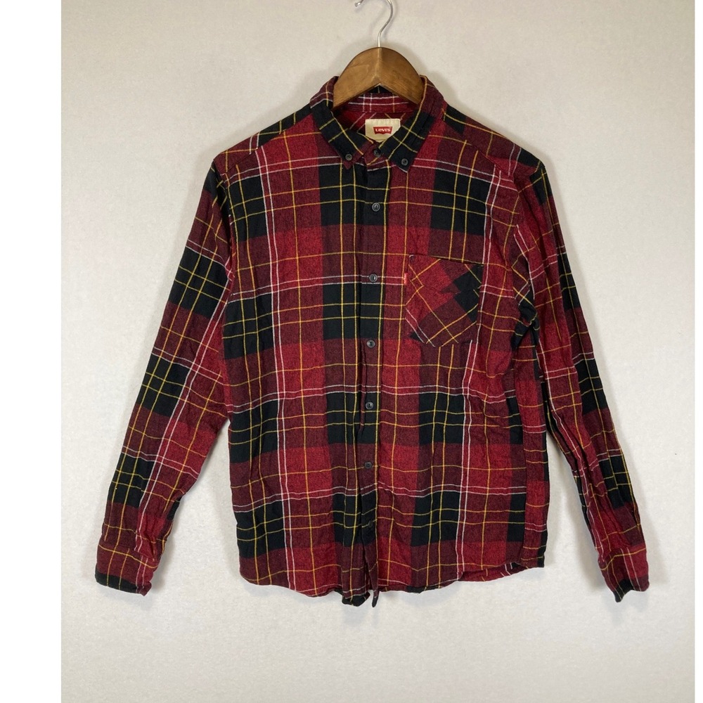 Lumberjack Levi's Men S Red Black‎ Plaid Flannel Long Sleeve Button Down Shirt